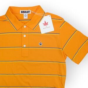 BOAST USA Mens (M) Jersey Striped Polo Orange Blue Yellow 100% cotton